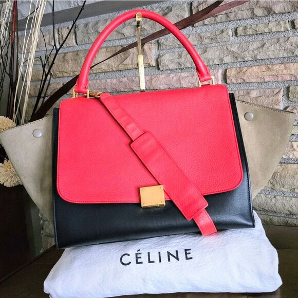 🐢 Celine Tricolor Leather and Suede Medium Trapeze Bag - Picture 1 of 16